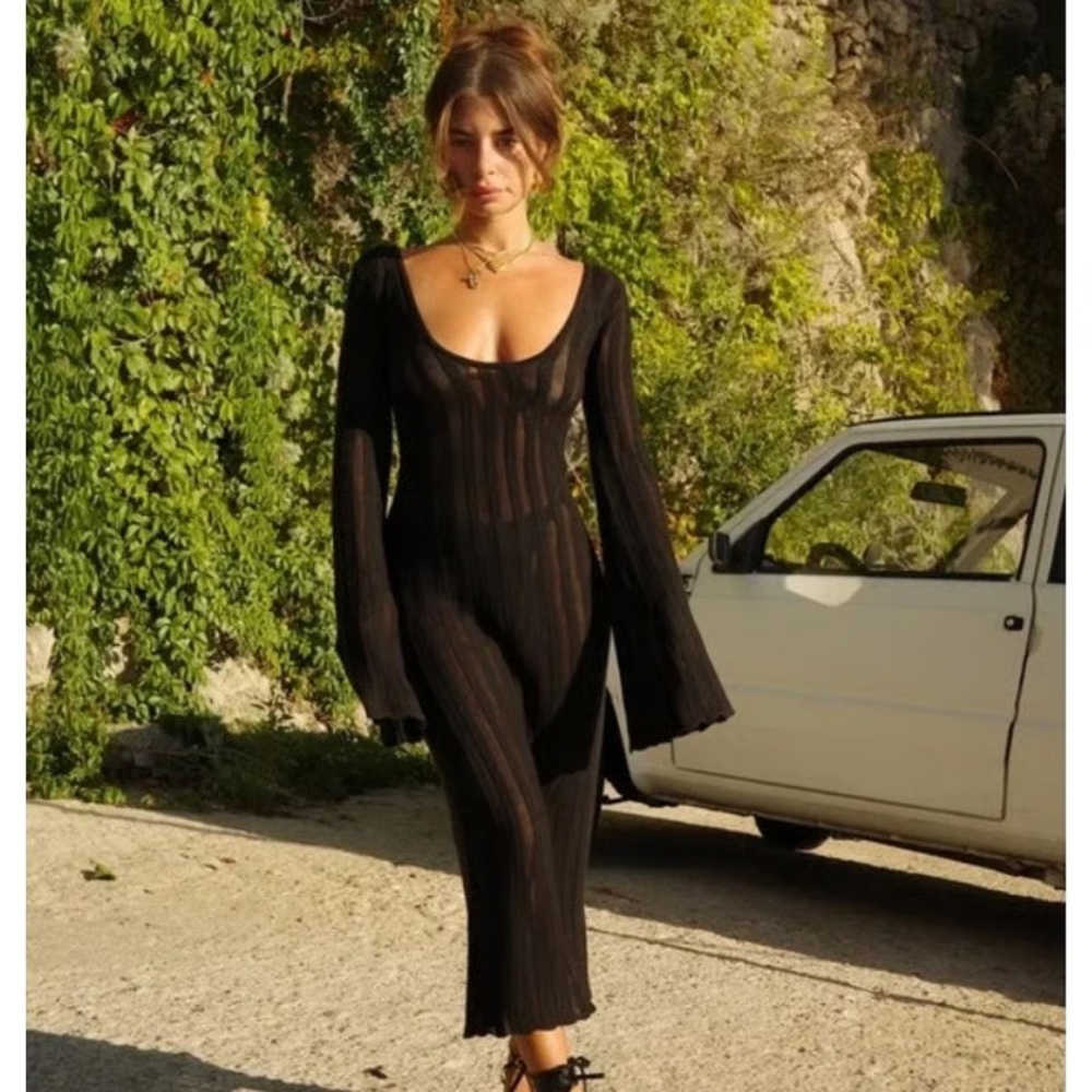 Heavy Manners Sweet Nothing Black Long Sleeve Knit Dress